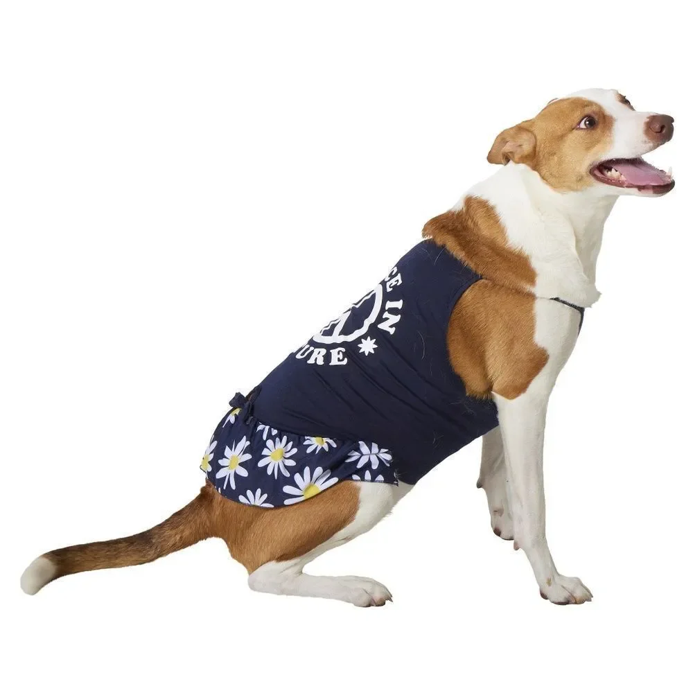 New Dress Animal Dog Small Blue White Yellow Flowers Peace Nature NWT